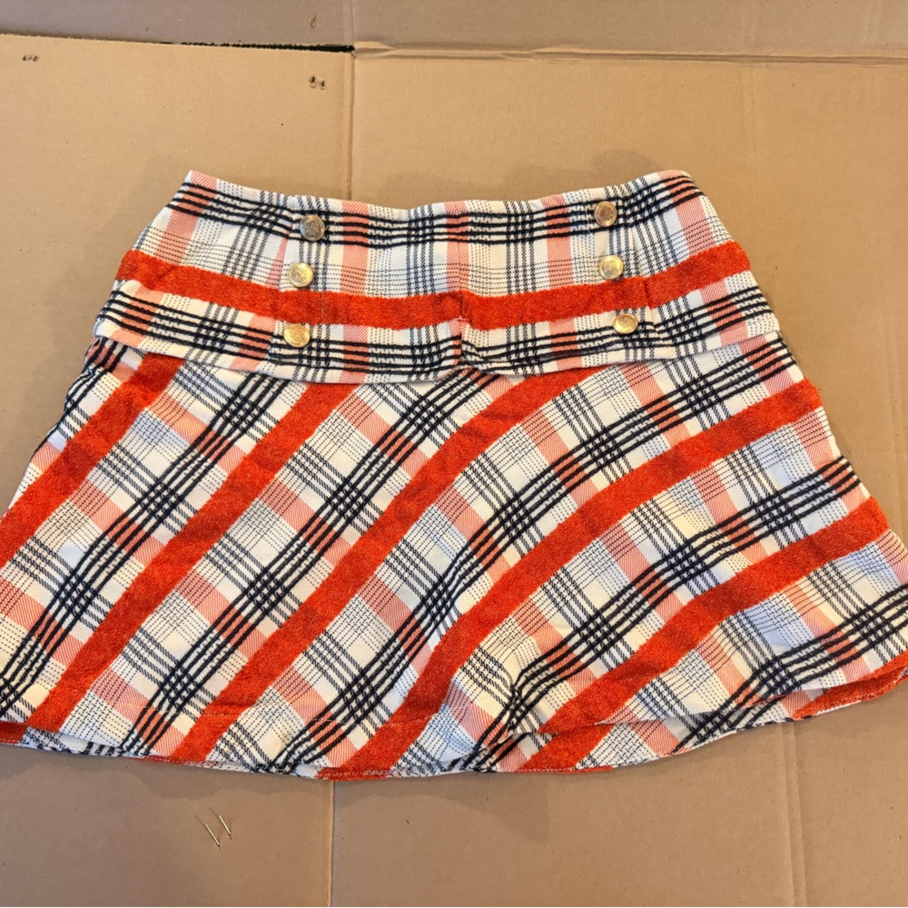 Maeve Tweed White and Orange Plaid Mini Skirt
